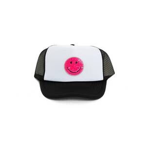 NEW MALIBU SUGAR girl's happy face trucker hat in black